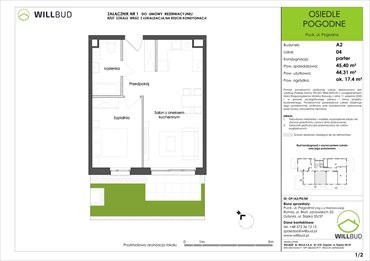 rzut mieszkanie na sprzedaż 44m2 mieszkanie Puck, Pogodna