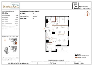 rzut mieszkanie na sprzedaż 64m2 mieszkanie Kraków, Bieżanów, Drożdżowa