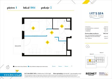 rzut mieszkanie na sprzedaż 39m2 mieszkanie Gąski, Nadbrzeżna 52