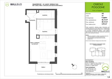 rzut mieszkanie na sprzedaż 45m2 mieszkanie Puck, Pogodna