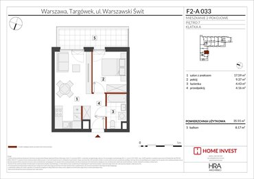 rzut mieszkanie na sprzedaż 36m2 mieszkanie Warszawa, ul. Warszawski Świt