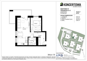 rzut mieszkanie na sprzedaż 45m2 mieszkanie Lublin, Czechów Północny, Koncertowa