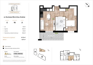 rzut mieszkanie na sprzedaż 42m2 mieszkanie Kraków, Wzgórza Krzesławickie, Gustawa Morcinka