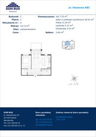 rzut mieszkanie na sprzedaż 53m2 mieszkanie Kraków, Bronowice Wielkie, Stawowa