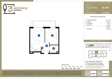 rzut mieszkanie na sprzedaż 44m2 mieszkanie Kraków, Bronowice Wielkie, Stelmachów