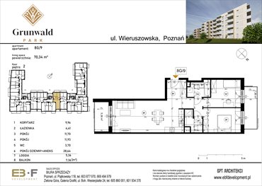 rzut mieszkanie na sprzedaż 70m2 mieszkanie Poznań, Grunwald, Wieruszowska 8