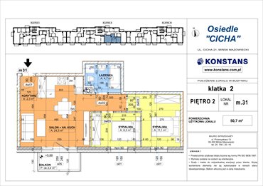rzut mieszkanie na sprzedaż 51m2 mieszkanie Mińsk Mazowiecki, Cicha 12