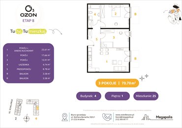 rzut mieszkanie na sprzedaż 71m2 mieszkanie Kraków, Schillinga 2-4
