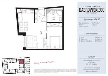 rzut mieszkanie na sprzedaż 38m2 mieszkanie Kraków, Stare Podgórze, Dąbrowskiego 16