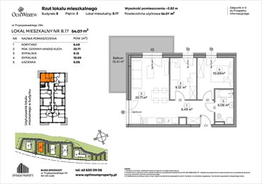 rzut mieszkanie na sprzedaż 54m2 mieszkanie Łódź, Widzew, Przybyszewskiego 292-300