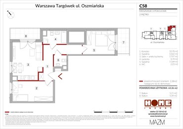 rzut mieszkanie na sprzedaż 63m2 mieszkanie Warszawa, Targówek, ul. Oszmiańska 22