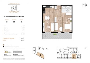 rzut mieszkanie na sprzedaż 57m2 mieszkanie Kraków, Wzgórza Krzesławickie, Gustawa Morcinka