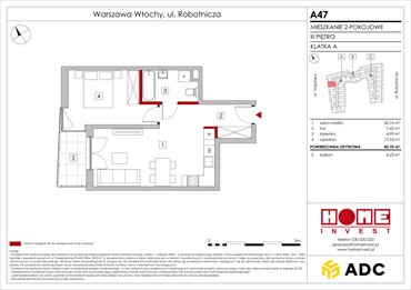 rzut mieszkanie na sprzedaż 46m2 mieszkanie Warszawa, Włochy, ul. Robotnicza 11/13