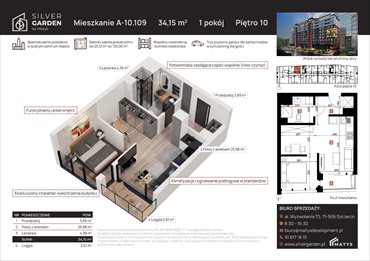 rzut mieszkanie na sprzedaż 34m2 mieszkanie Szczecin, Centrum, al. Wyzwolenia 70 / ul. Staszica 21