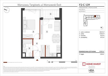rzut mieszkanie na sprzedaż 41m2 mieszkanie Warszawa, ul. Warszawski Świt