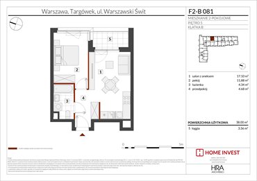 rzut mieszkanie na sprzedaż 38m2 mieszkanie Warszawa, ul. Warszawski Świt