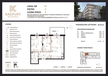 rzut mieszkanie na sprzedaż 57m2 mieszkanie Warszawa, Rembetów, Kacpury 11