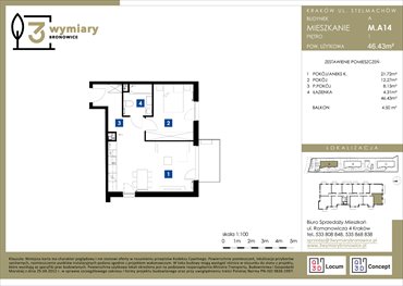 rzut mieszkanie na sprzedaż 46m2 mieszkanie Kraków, Bronowice Wielkie, Stelmachów