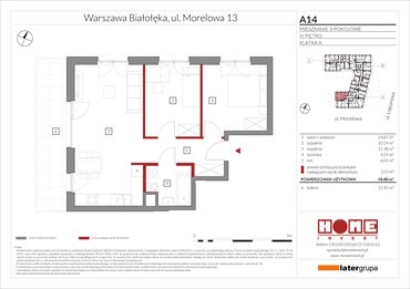 rzut mieszkanie na sprzedaż 59m2 mieszkanie Warszawa, Żerań, ul. Morelowa 13