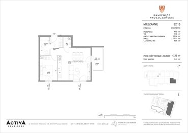 rzut mieszkanie na sprzedaż 47m2 mieszkanie Pruszcz Gdański, ul. Grunwaldzka 71B, 71C