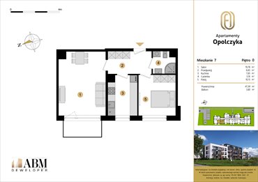 rzut mieszkanie na sprzedaż 47m2 mieszkanie Łódź, Widzew, Opolczyka 16
