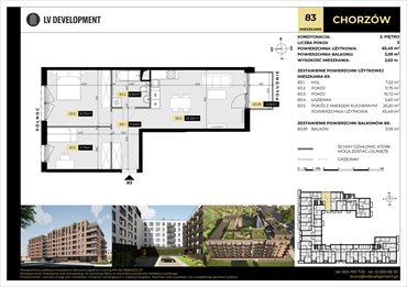 rzut mieszkanie na sprzedaż 65m2 mieszkanie Chorzów, 3 Maja 94'