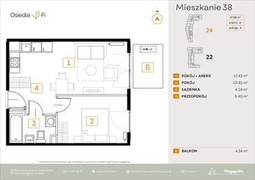 rzut mieszkanie na sprzedaż 38m2 mieszkanie Kraków, Rzemieślnicza 22-24