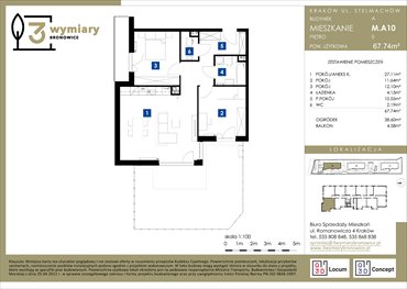rzut mieszkanie na sprzedaż 68m2 mieszkanie Kraków, Bronowice Wielkie, Stelmachów