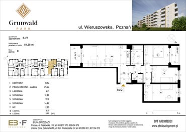 rzut mieszkanie na sprzedaż 84m2 mieszkanie Poznań, Grunwald, Wieruszowska 8