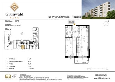 rzut mieszkanie na sprzedaż 45m2 mieszkanie Poznań, Grunwald, Wieruszowska 8