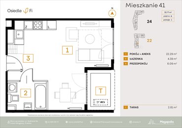 rzut mieszkanie na sprzedaż 33m2 mieszkanie Kraków, Rzemieślnicza 22-24