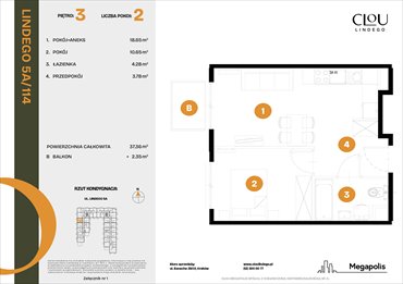 rzut mieszkanie na sprzedaż 37m2 mieszkanie Kraków, Lindego 5a