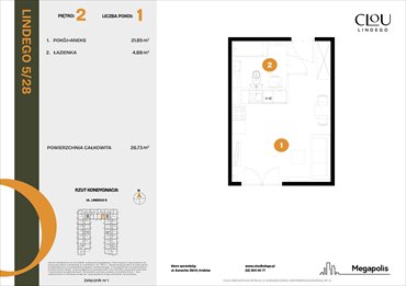 rzut mieszkanie na sprzedaż 27m2 mieszkanie Kraków, Lindego 5