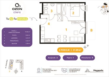 rzut mieszkanie na sprzedaż 38m2 mieszkanie Kraków, Schillinga 2-4
