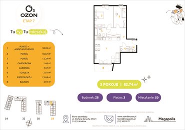rzut mieszkanie na sprzedaż 83m2 mieszkanie Kraków, Prądnik Biały, Banacha 28-34