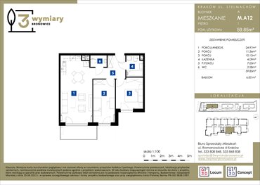 rzut mieszkanie na sprzedaż 60m2 mieszkanie Kraków, Bronowice Wielkie, Stelmachów