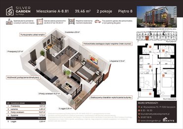 rzut mieszkanie na sprzedaż 39m2 mieszkanie Szczecin, Centrum, al. Wyzwolenia 70 / ul. Staszica 21