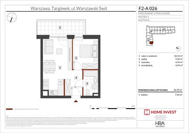 rzut mieszkanie na sprzedaż 37m2 mieszkanie Warszawa, ul. Warszawski Świt