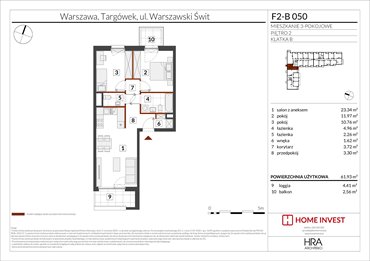 rzut mieszkanie na sprzedaż 62m2 mieszkanie Warszawa, ul. Warszawski Świt