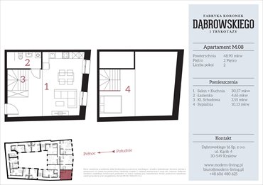 rzut mieszkanie na sprzedaż 49m2 mieszkanie Kraków, Stare Podgórze, Dąbrowskiego 16