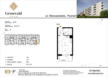 rzut mieszkanie na sprzedaż 27m2 mieszkanie Poznań, Grunwald, Wieruszowska 8