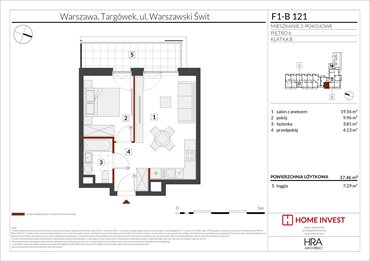 rzut mieszkanie na sprzedaż 37m2 mieszkanie Warszawa, ul. Warszawski Świt