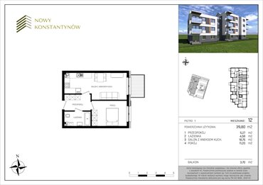 rzut mieszkanie na sprzedaż 40m2 mieszkanie Konstantynów Łódzki, Kosynierów 10 B