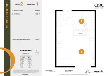 rzut mieszkanie na sprzedaż 27m2 mieszkanie Kraków, Lindego 5a
