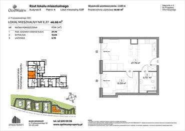 rzut mieszkanie na sprzedaż 47m2 mieszkanie Łódź, Widzew, Przybyszewskiego 292-300