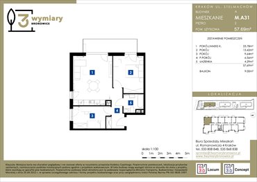 rzut mieszkanie na sprzedaż 58m2 mieszkanie Kraków, Bronowice Wielkie, Stelmachów