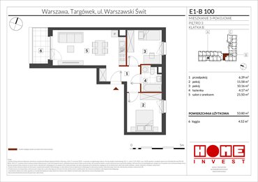 rzut mieszkanie na sprzedaż 54m2 mieszkanie Warszawa, Targówek, ul. Warszawski Świt