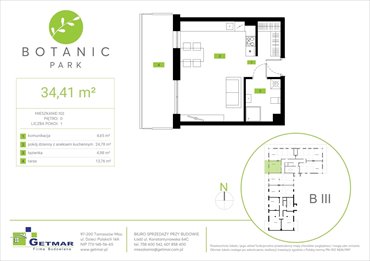 rzut mieszkanie na sprzedaż 34m2 mieszkanie Łódź, Polesie, Konstantynowska 64c