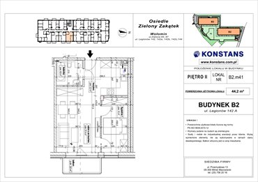 rzut mieszkanie na sprzedaż 44m2 mieszkanie Wołomin, Legionów 142A i 144