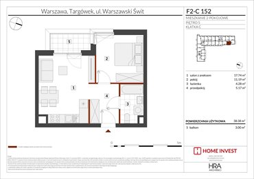 rzut mieszkanie na sprzedaż 38m2 mieszkanie Warszawa, ul. Warszawski Świt